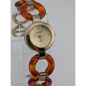 Decade Watch Women 23mm Gold Case 6.5" Tortoise Shell Link Band- New Battery